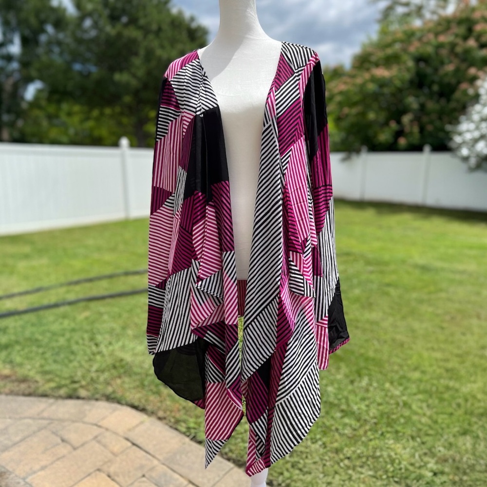 NWT Lane Bryant Sheer Pink & Black Open Front Cardigan / Beach Cover Sz 26-28